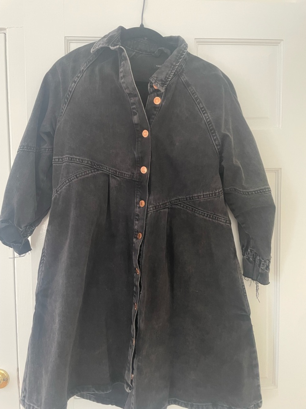 Black Button-Front Denim Dress Jacket